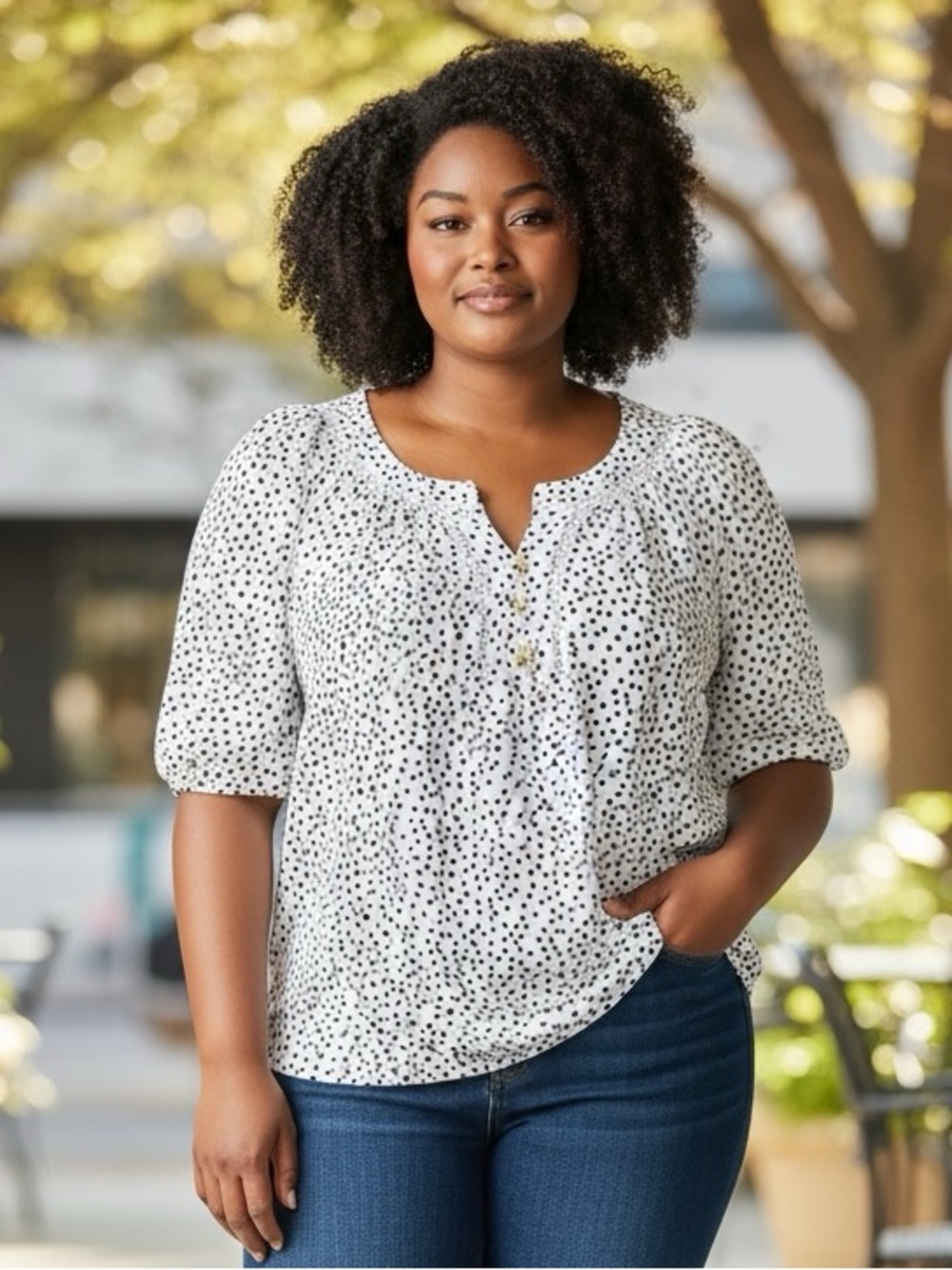 Flower&Feather Polka Dot Women's Top Size XL